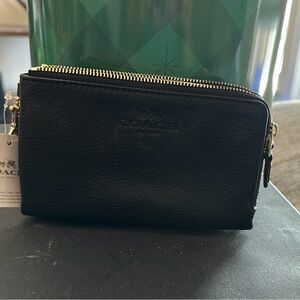 Coach Black Leather Wristlet with Gold Accents